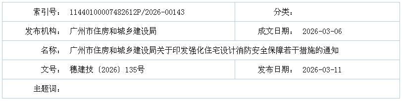 廣州市住房和城鄉(xiāng)建設(shè)局關(guān)于印發(fā)強(qiáng)化住宅設(shè)計消防安全保障若干措施的通知